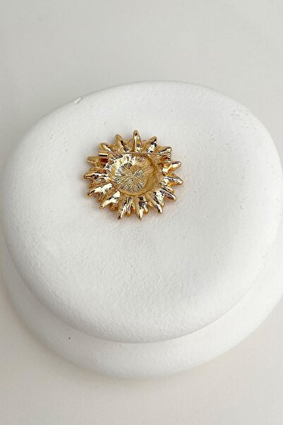 Modex Altın Rengi Taş Detayl Ay Çiçeği Broş (4cm)