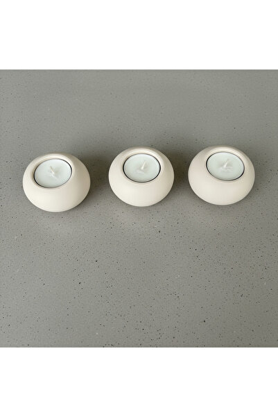 ThreeT Yuvarlak üçlü açık bej beton mumluk