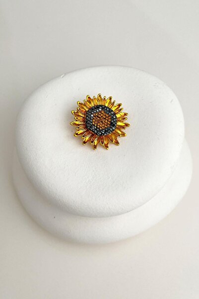 Modex Altın Rengi Taş Detayl Ay Çiçeği Broş (4cm)