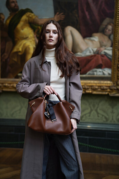 Black Ribbon Maxi Boy Taba Kadın El Çantası Aksesuar Detaylı - Tina