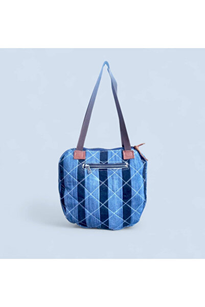 Lucille Craftshop Geantă de umăr din denim cu detalii din piele