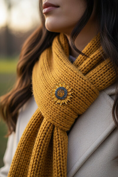 Modex Altın Rengi Taş Detayl Ay Çiçeği Broş (4cm)