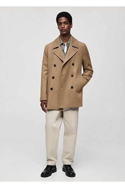 MANGO Man Düğmeli kruvaze yün palto