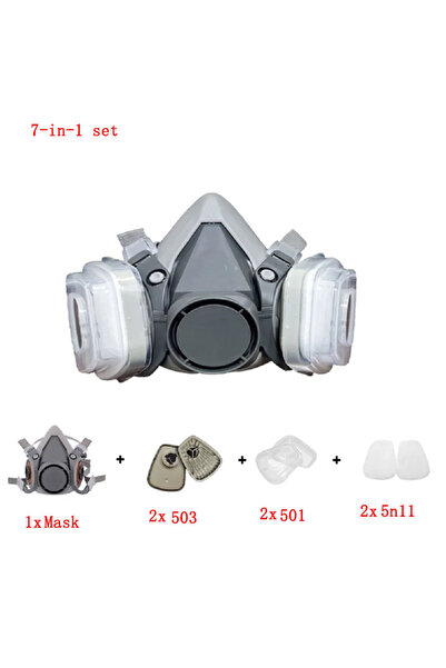 Choice مجموعة 7 في 1 من أقنعة الغبار والغاز 6200 نصف الوجه مع مرشحات الجسيمات 5N11 ومجموعة نظارات واقية للعمل الصناعي