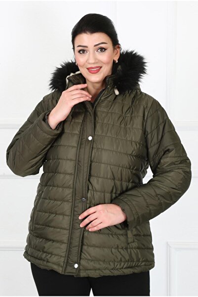 By Alba Collection Γυναικείο μάλλινο παλτό χακί με σγουρό χνουδωτό εσωτερικό