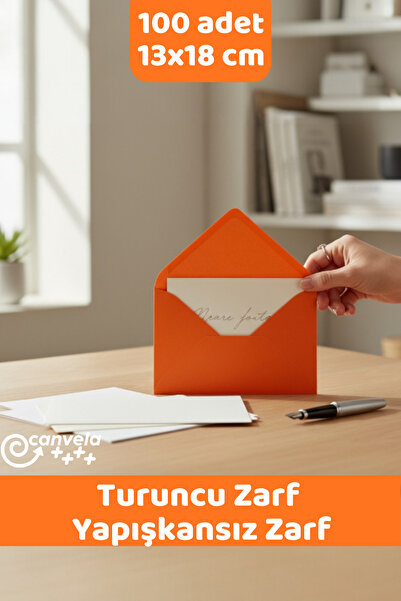 İstisna 100 Adet 13x18 Cm Turuncu Zarf Davetiye Lüks Tebrik Kartı Mektup Mühü...