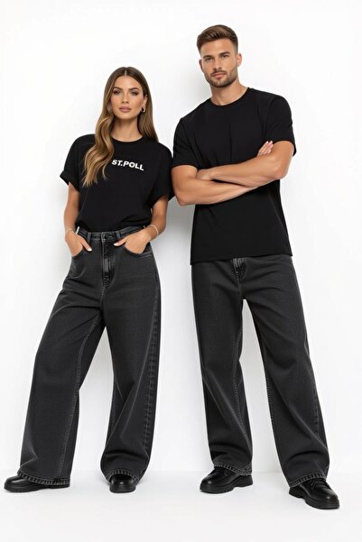 St.Poll Visok struk Unisex široke traper pantalone