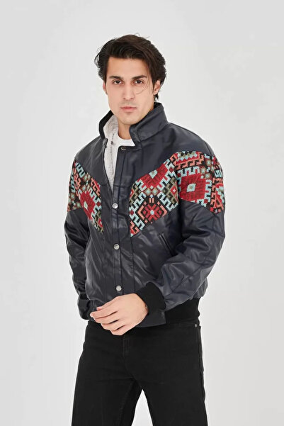 ARONA Mdb Men's Lined Jacket with Plush Inside Collar, Uni Fabric, Vintage Jacket, Dark Blue