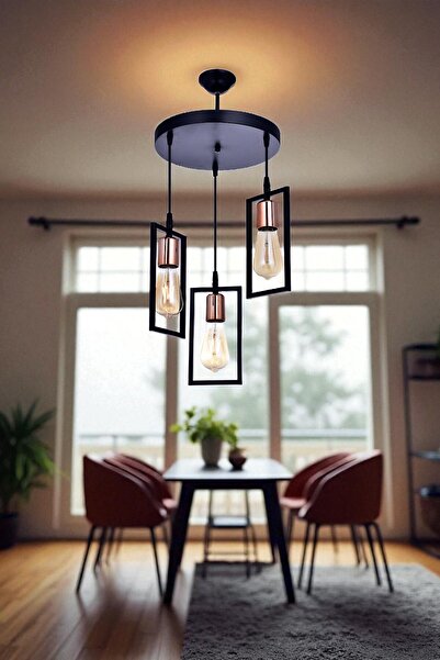 ÖZBAK AVİZE Kapris 3’lü Sarkıt Avize Siyah – Modern & Şık Metal Başlıklı Tasarım