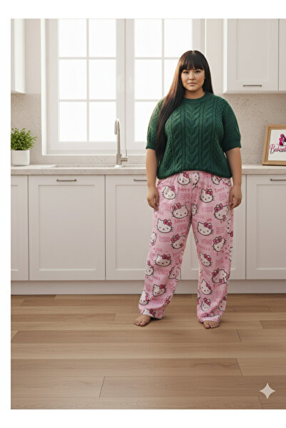 Genel Markalar Pembe Kumaş Üzerinde Hello Kitty Desenli Pijama Tek Alt-BK1010009