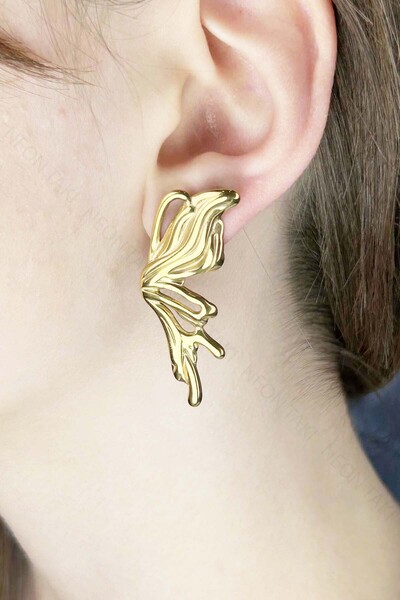 Neon Takı by Atalay Stainless steel earrings in butterfly form 645, gold color