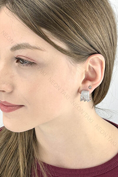 NE10 TAKI Zircon Stone, Multi Look Earrings 650, Silver Color