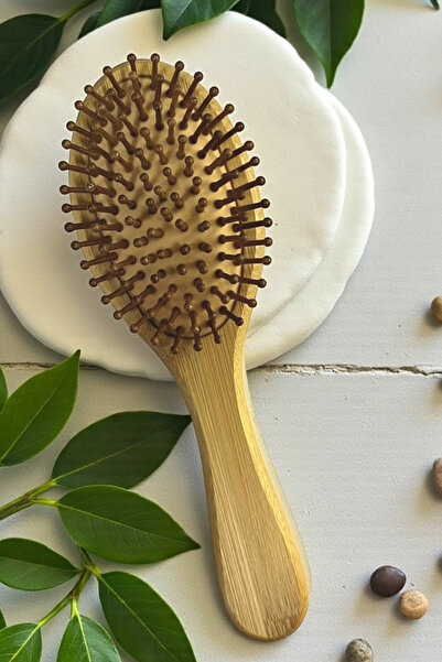 EM AMANOS BEAUTY Orta Boy Doğal Bambu Tarak Saç Uzatma Etkili Kırılmaları Azaltır Nazik Masaj Etkili