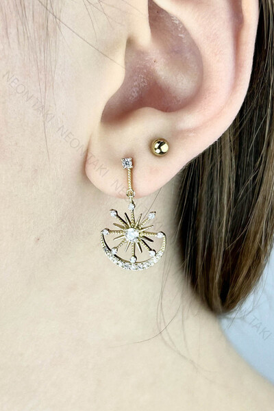 NE10 TAKI Zircon Stone, Dangle, Star Earrings 653, Gold Color
