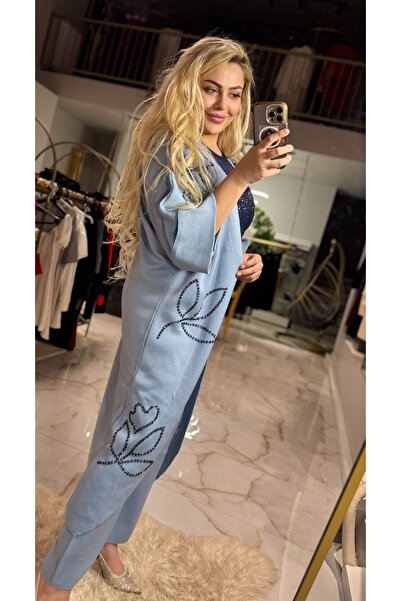 Maison MeDa Kadın bebe mavisi triko taş işleme ikili takım