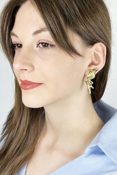 Neon Takı by Atalay Stainless steel earrings in butterfly form 645, gold color