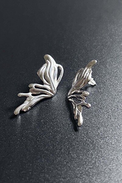 Neon Takı by Atalay Sensitivity Tag and Stainless Steel Earring in the Form of a Butterfly 646, Silver Color