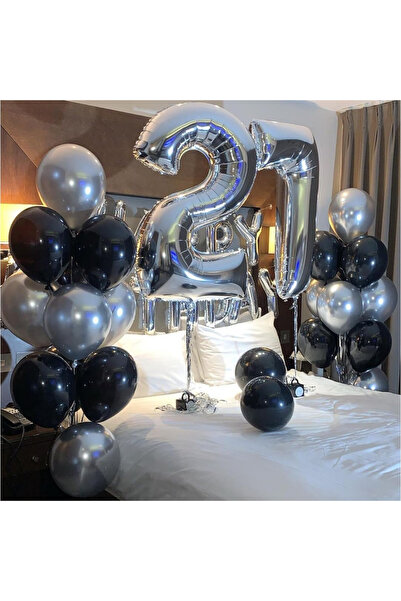 Toyska Set 10 Baloane din Latex Chrome, Model Party, 23 cm, Negru Argintiu