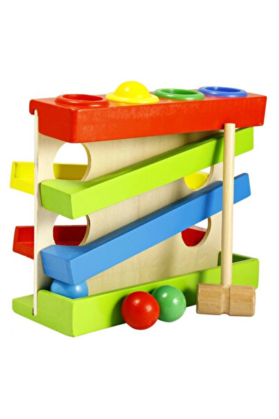 Toyska Circuit Montessori cu bile din lemn si ciocanel, multicolor