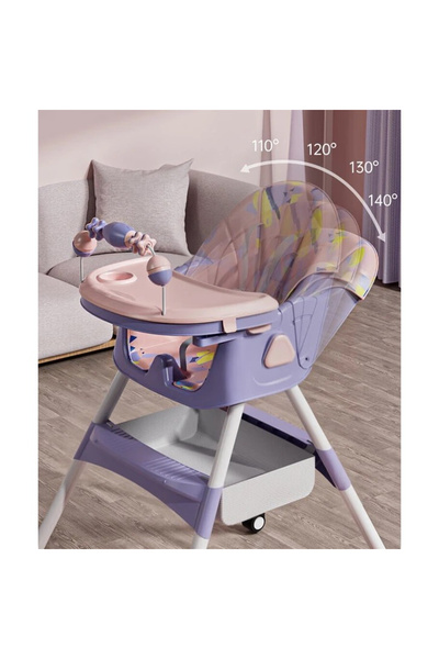 Toyska Scaun de Masa pentru Bebelusi si Copii, Spatar Reglabil, Balansoar, Mov