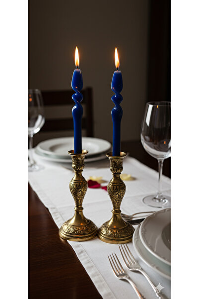 Gizemli Home 2li Set Lacivert Burgulu Şamdan Mumu