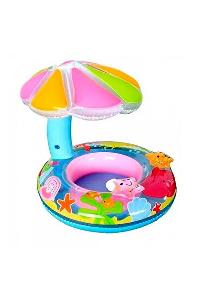 Toyska Colac de inot bebe cu acoperis Protectie solara Flower, 70 x 60 cm, al...