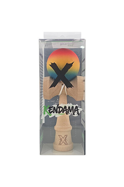 Toyska Kendama X din Lemn, Rubber Grip, 18 cm,Rosu/Galben/Albastru