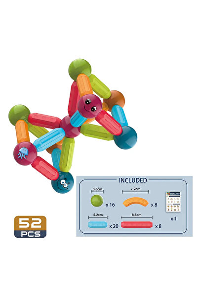 Toyska Magnetic Sticks educational construction game with animals, 52 pieces, multicolor