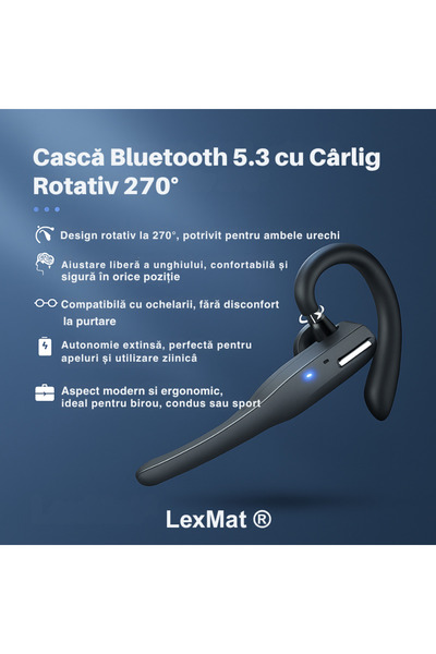 LexMat Casti wireless Bluetooth 5.3 YYK-525 LexMat®, autonomie 12 ore, carcasa incarcare Type-C