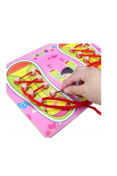 Toyska Montessori wooden game and puzzle Learn to tie shoelaces, pink