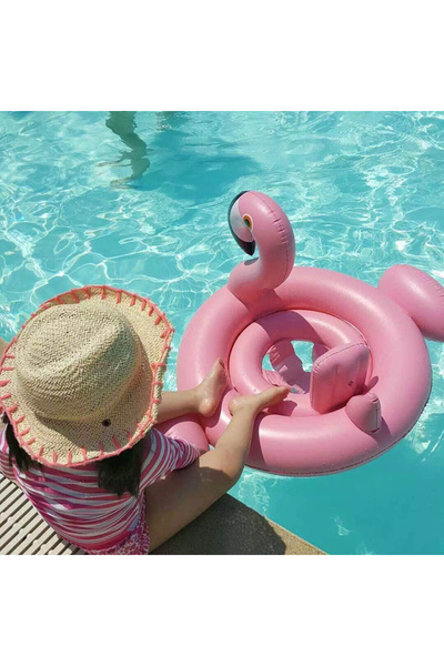 Toyska Inflatable boat ring with removable sunshade and child support, Flamingo, multicolor