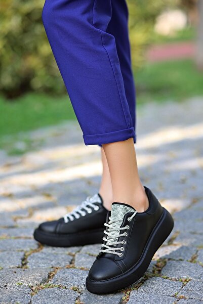 YASEMİN Dámské tenisky Černé šněrovací sportovní boty pro volný čas a ortoped...