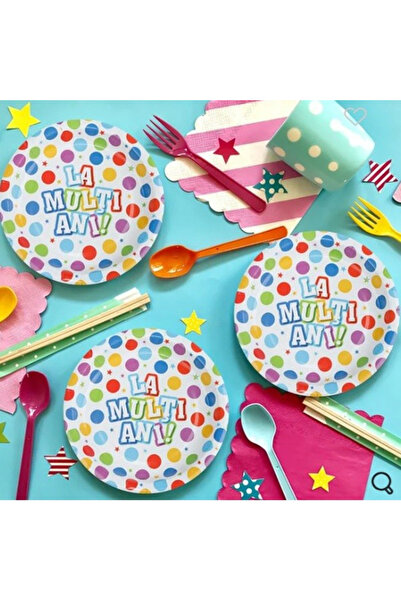 Toyska Set 10 Farfurii Unica Folosinta, Imprimeu La Multi Ani, din Carton, Diametru 17 cm