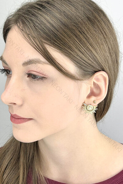 NE10 TAKI Zircon Stone, Sun, Stainless Steel Earrings 657, Gold Color
