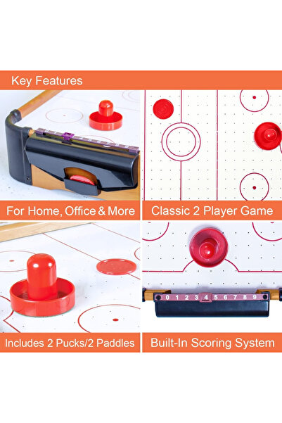 Toyska Masa Air Hockey Graffiti cu Picioare Lungi din Lemn, Tabela Scor, 76x38x61 cm, Maro