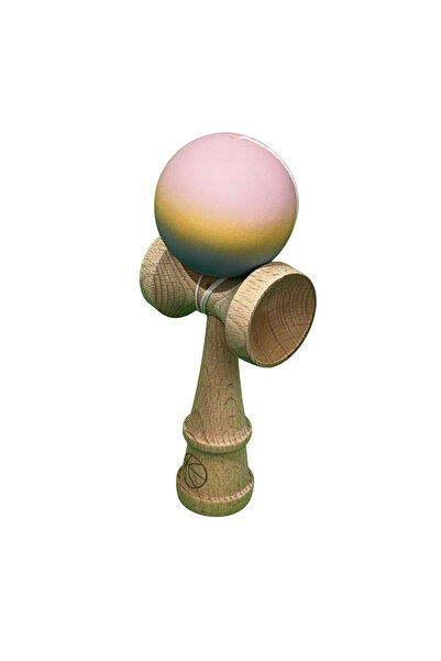 Toyska Jucarie Kendama X din Lemn, Rubber Grip, 18 cm, Roz/Galben/Albastru
