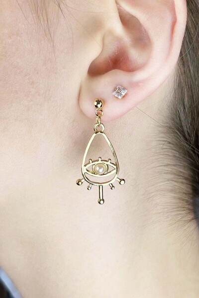 Neon Takı by Atalay Pearl, eye figure stainless steel necklace 634, gold color