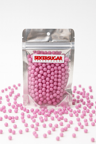ŞEKER & SUGAR Pasta Süsleme Şekeri Boncuk Şeker 8mm Pembe 40 gr.