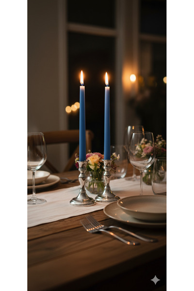 Gizemli Home 2 Li Mavi Metalik Şamdan Mumu