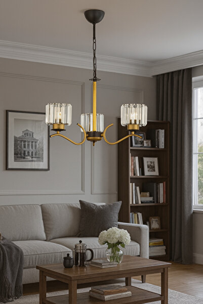 ESSLİGHT Ayla 3 Lü Sarkıt Avize KRİSTAL TAŞLI Salon Yatak Odası Mutfak