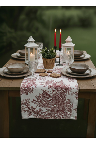 shopshop British French Peasants Burgundy Rustic Vintage Patterned Decorative Runner Cover Tablecloth