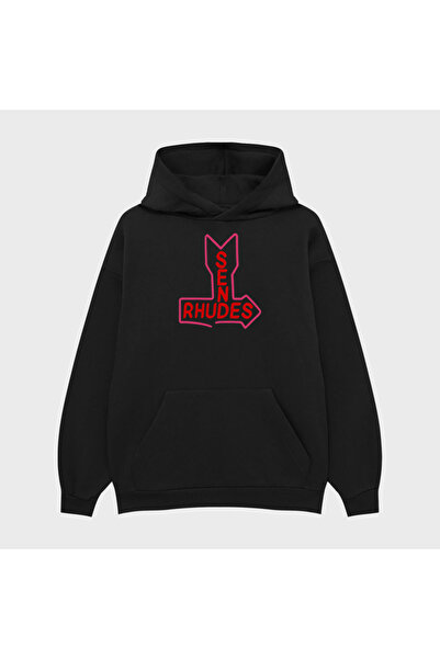 PURE EFFECT Hanorac oversize unisex cu glugă cu imprimeu Rhudes - 100% bumbac