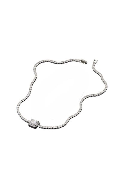 huitich قلادة أنيقة من الكريستال على شكل مستطيل، 42.5 سم، لون فضي