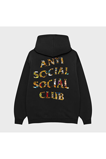 PURE EFFECT ANTI SOCIAL SOCIAL CLUB - Hanorac oversize unisex 100% bumbac cu imprimeu desenat