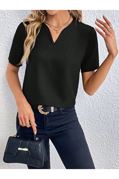 Bupel Women's Short Sleeve V-Neck Imported Crepe Dress