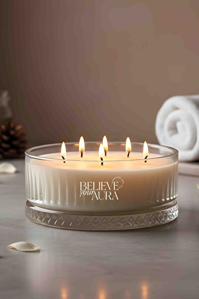 Believe Your Aura Amber Kokulu Mum - %100 Doğal Soya Mumu Dekoratif Ve Aromaterapi Kokulu Mum - 500 cc