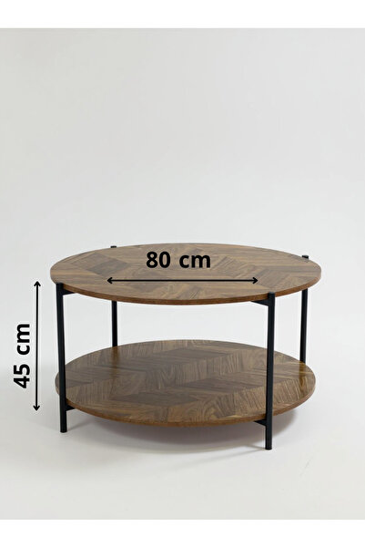 Living طاولة قهوة خشبية ذات مستويين مع أرجل حديدية