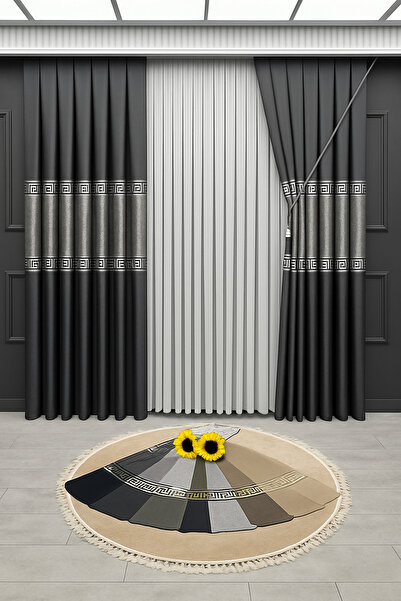 Emuz Fon Perde, Elegans Seri,Göbek Orta Desen Fon Perde Blackout, Karartma ,Brillant (Tek Kanat)