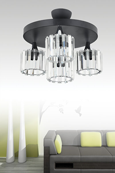 ESSLİGHT Eslem 4 Lü Plafonyer Avize Kristal Taşlı Modern Dekoratif Aydınlatma