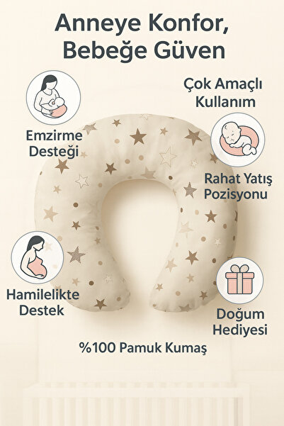 Rain Baby Bebek Emzirme Minderi Bej Renk Yıldız Desenli Destek Yastığı